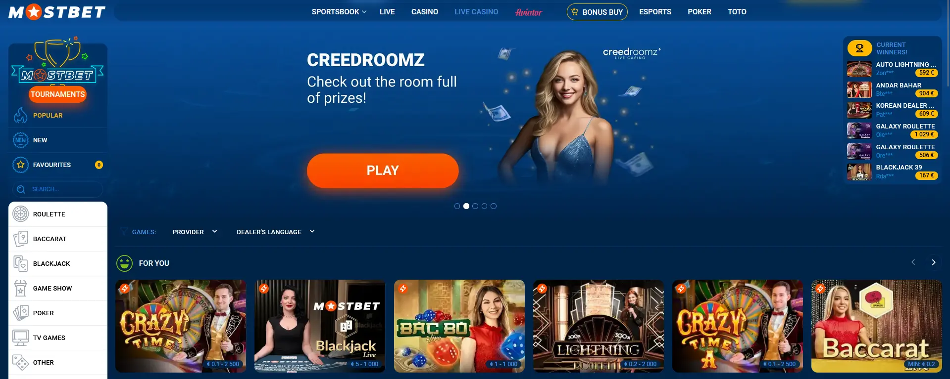 Live Casino Experience - Mostbet