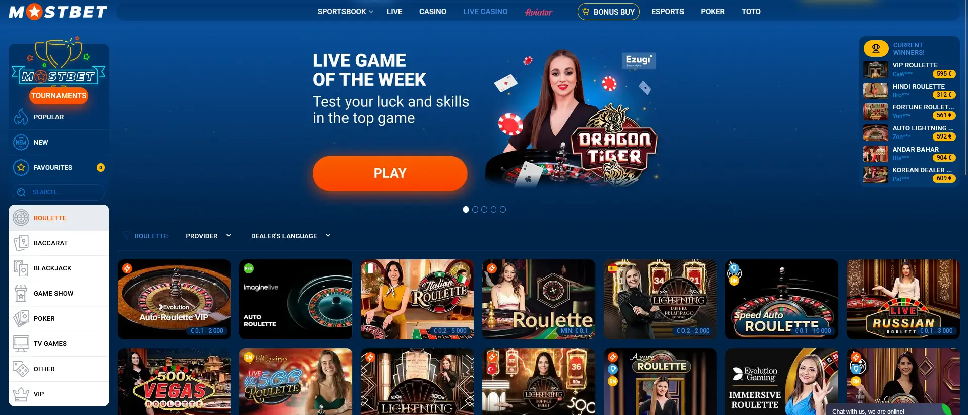 Roulette Variations - Mostbet