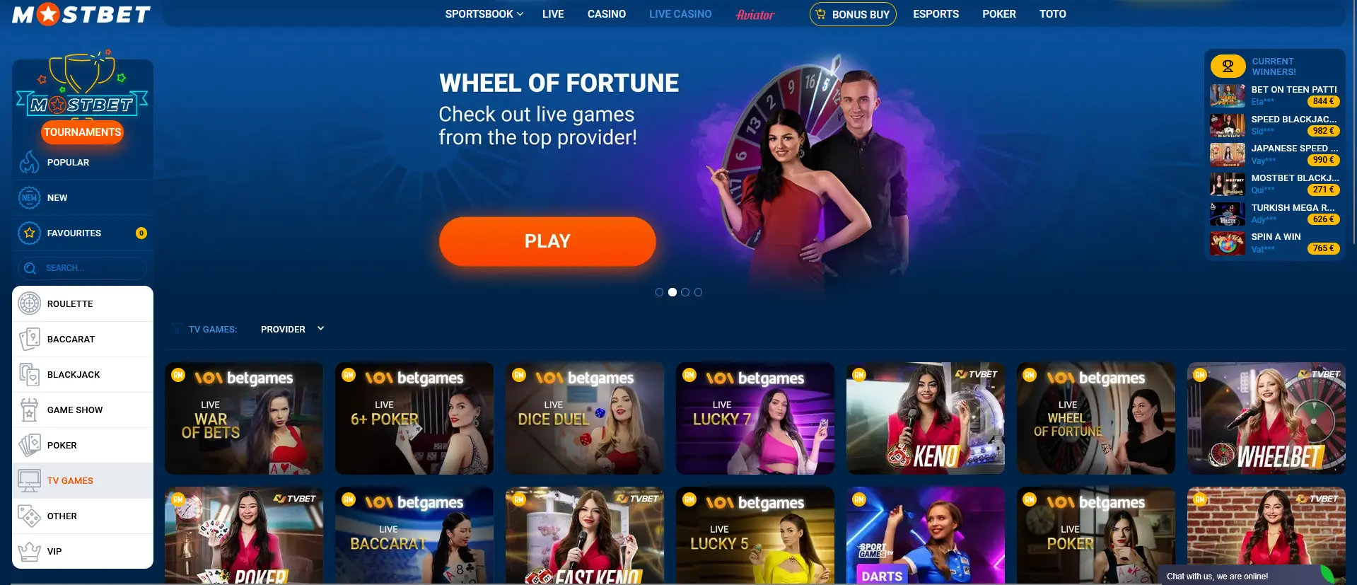 TV Games Section - Mostbet
